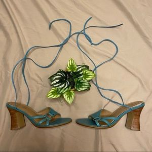 Vintage Strappy Wrap Teal Heels
